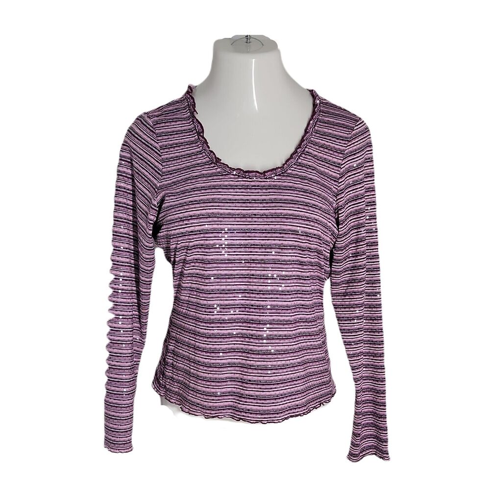 I.N.C Classy Shirt Blouse ~ Sz L ~ Purple & Pink ~ Long Sleeve